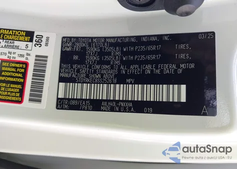 2025 Toyota Sienna Xle from USA, damaged, VIN 5TDYRKEC8SS252618